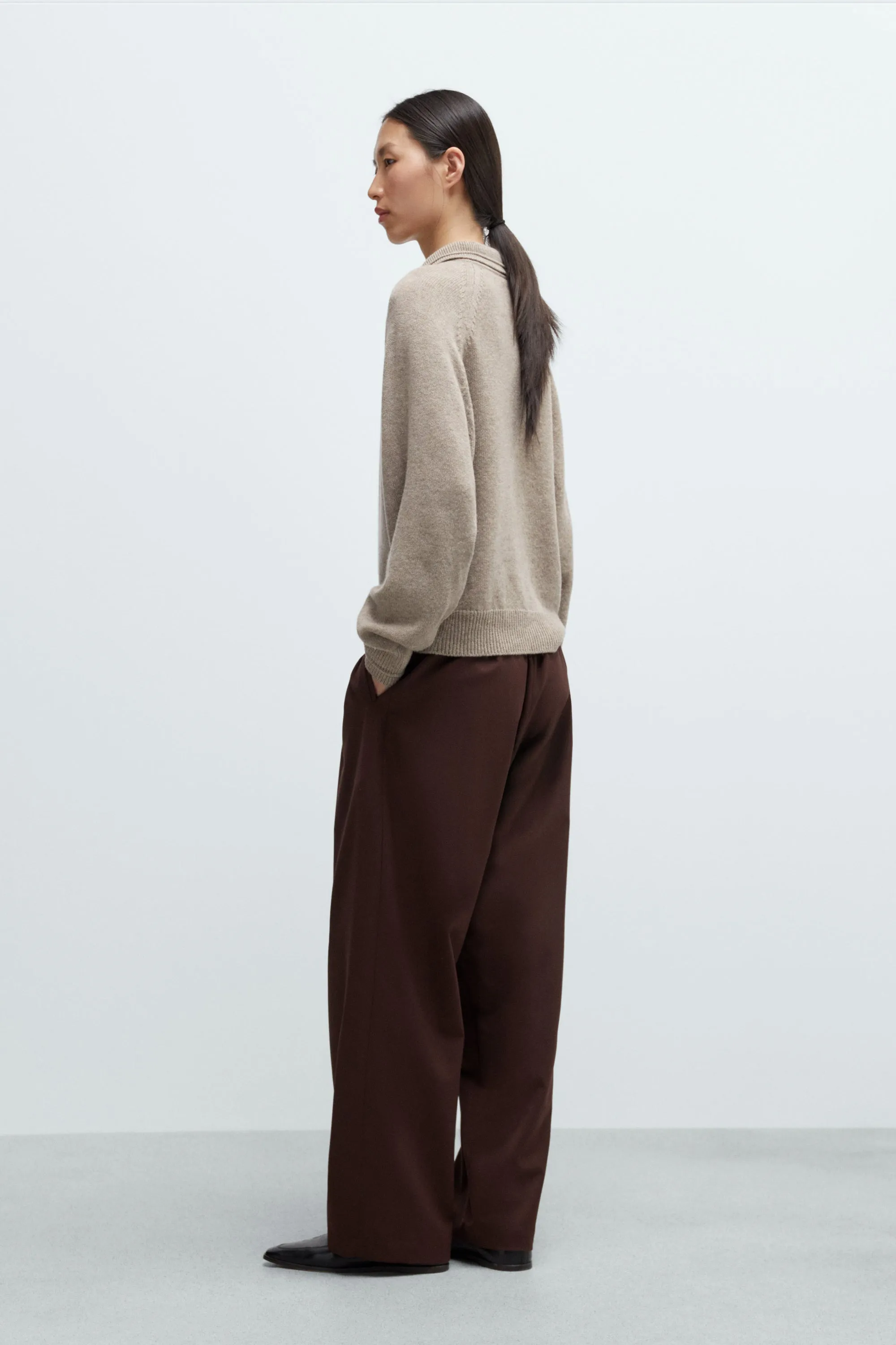 Merino Wool Polo Sweater - Taupe sold by Nikki Chasin product image thumbnail 3