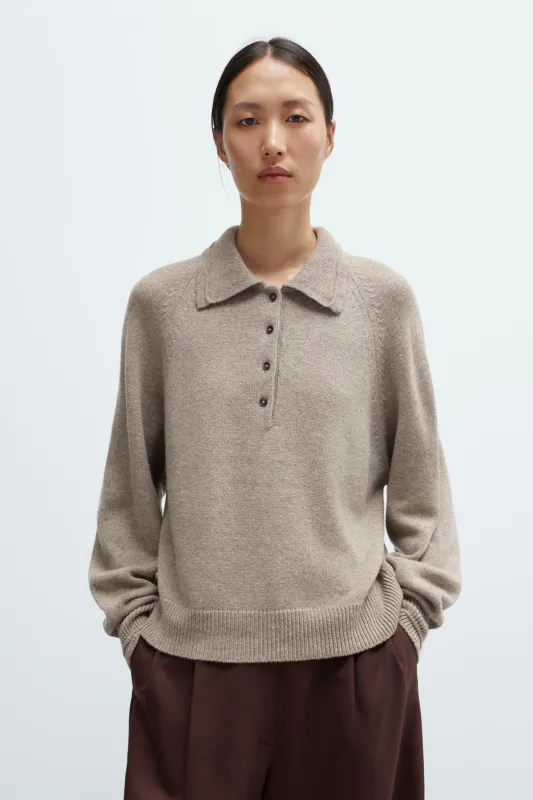 Merino Wool Polo Sweater - Taupe made by Cordera