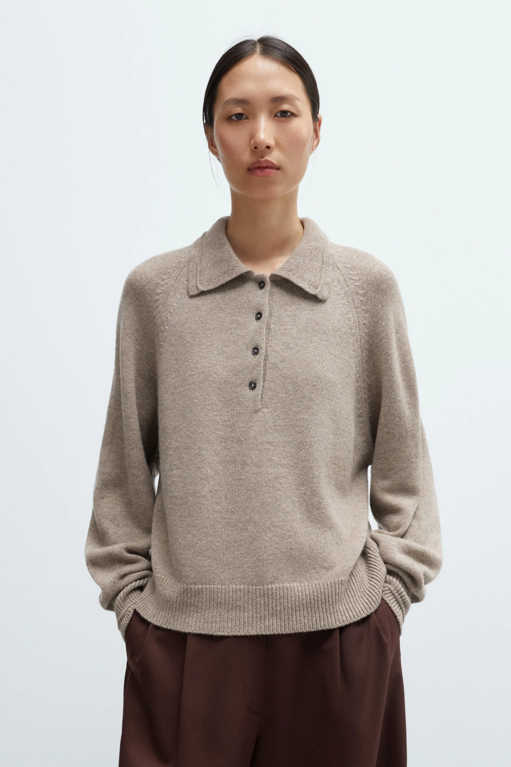 Merino Wool Polo Sweater - Taupe sold by Nikki Chasin