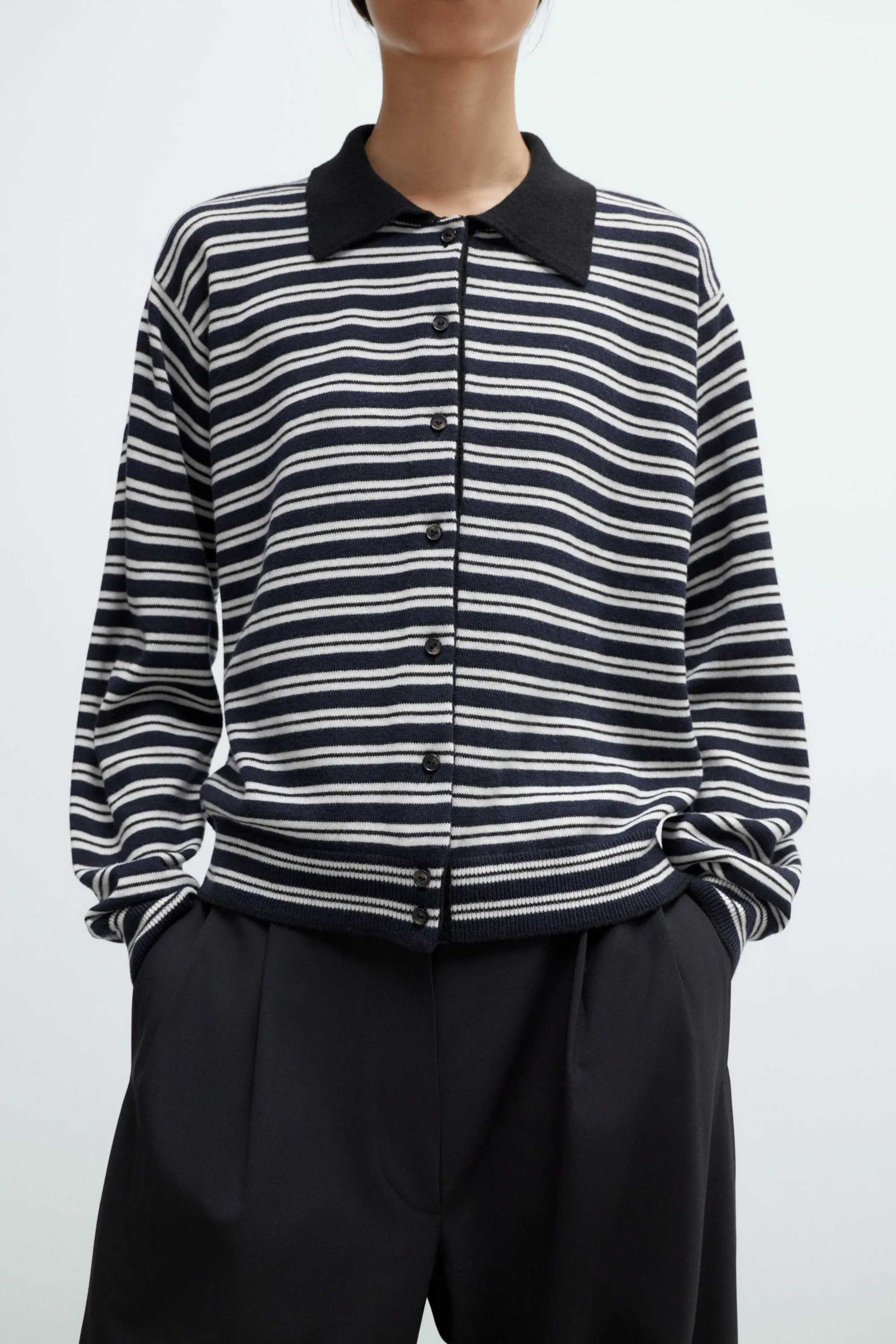 Merino Wool Striped Polo Cardigan sold by Nikki Chasin product image thumbnail 2