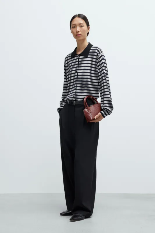 Merino Wool Striped Polo Cardigan made by Cordera