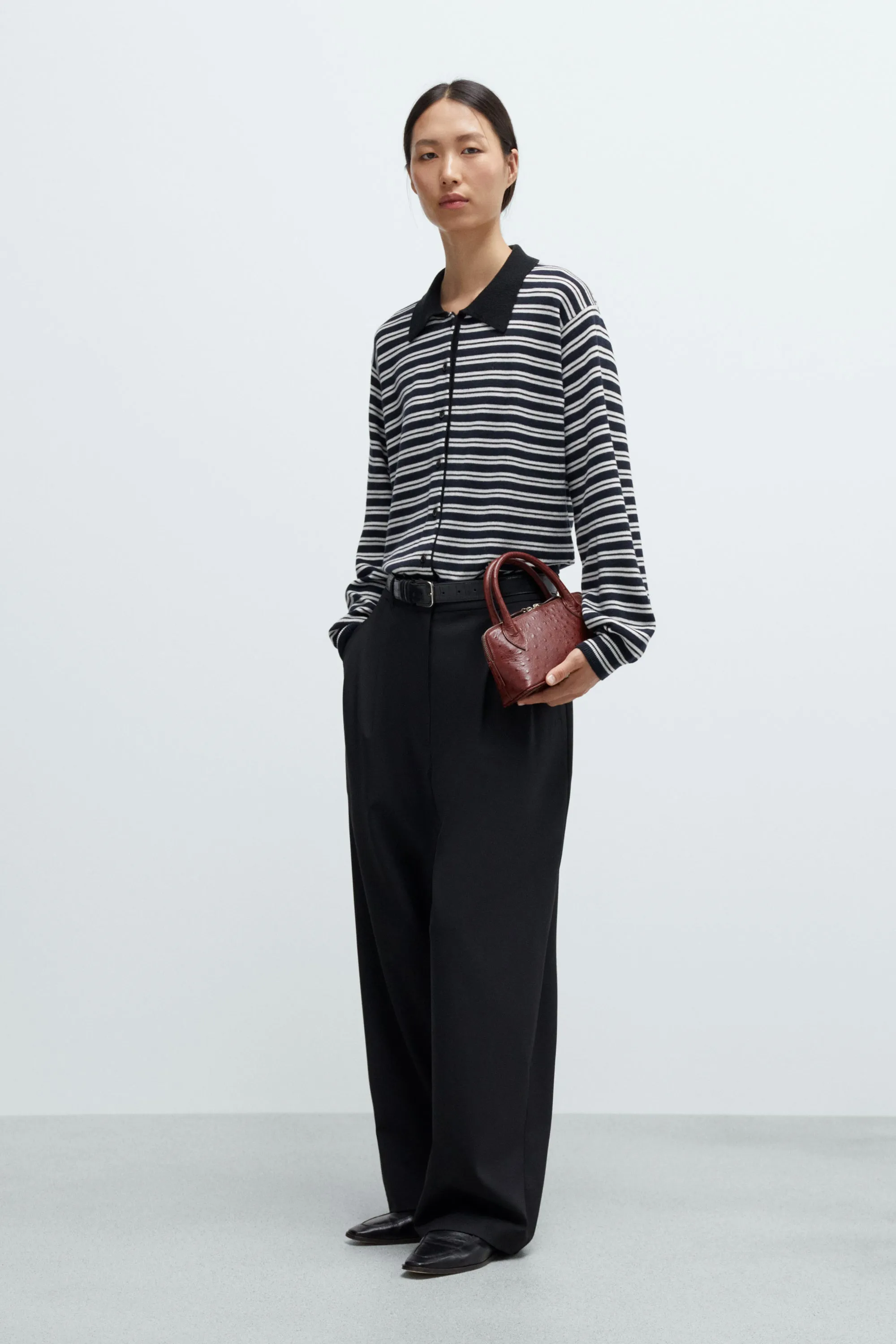 Merino Wool Striped Polo Cardigan sold by Nikki Chasin