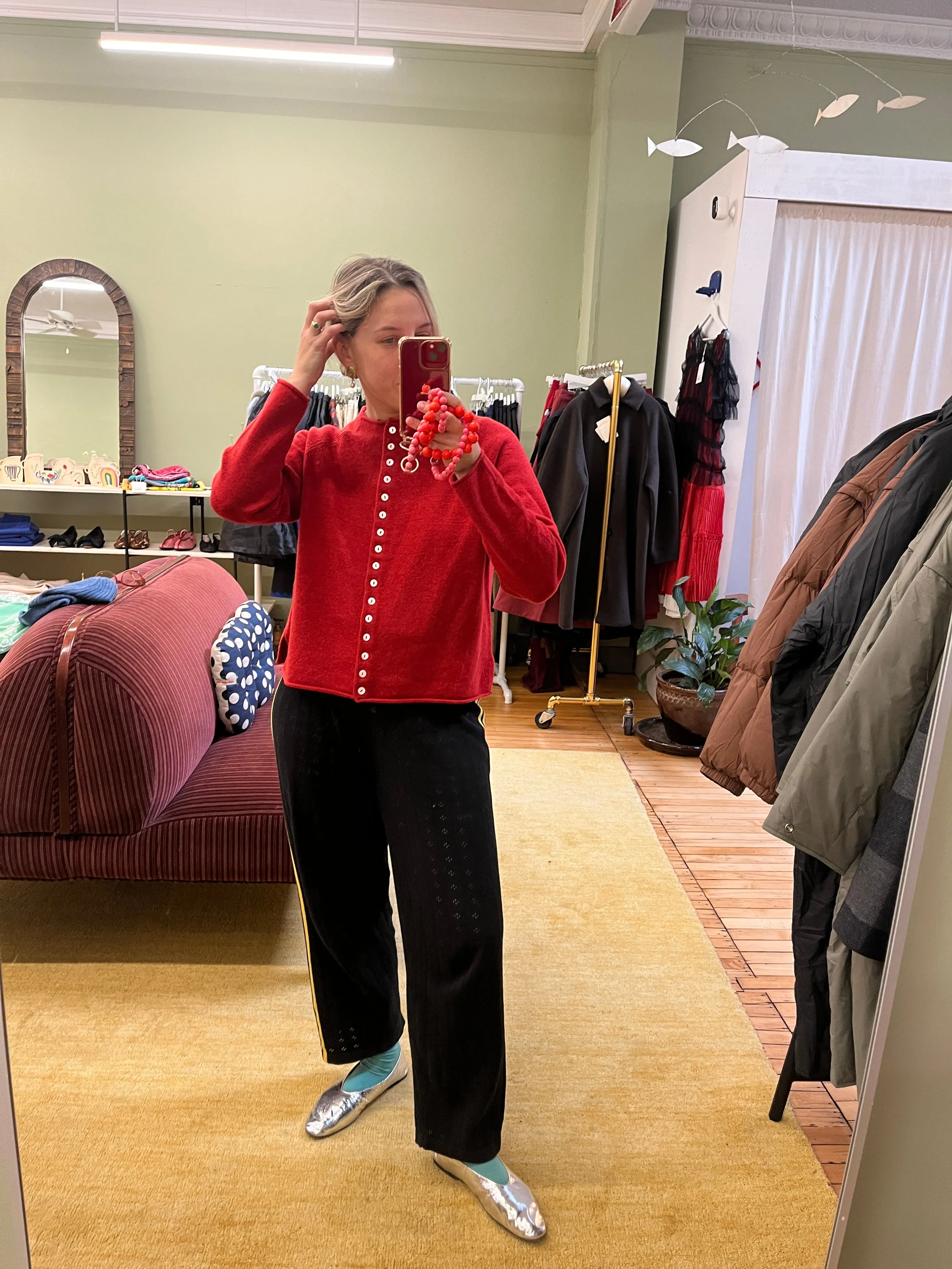 Ida Rollneck Cashmere/Merino Cardigan - Lava Red sold by Nikki Chasin product image thumbnail 2