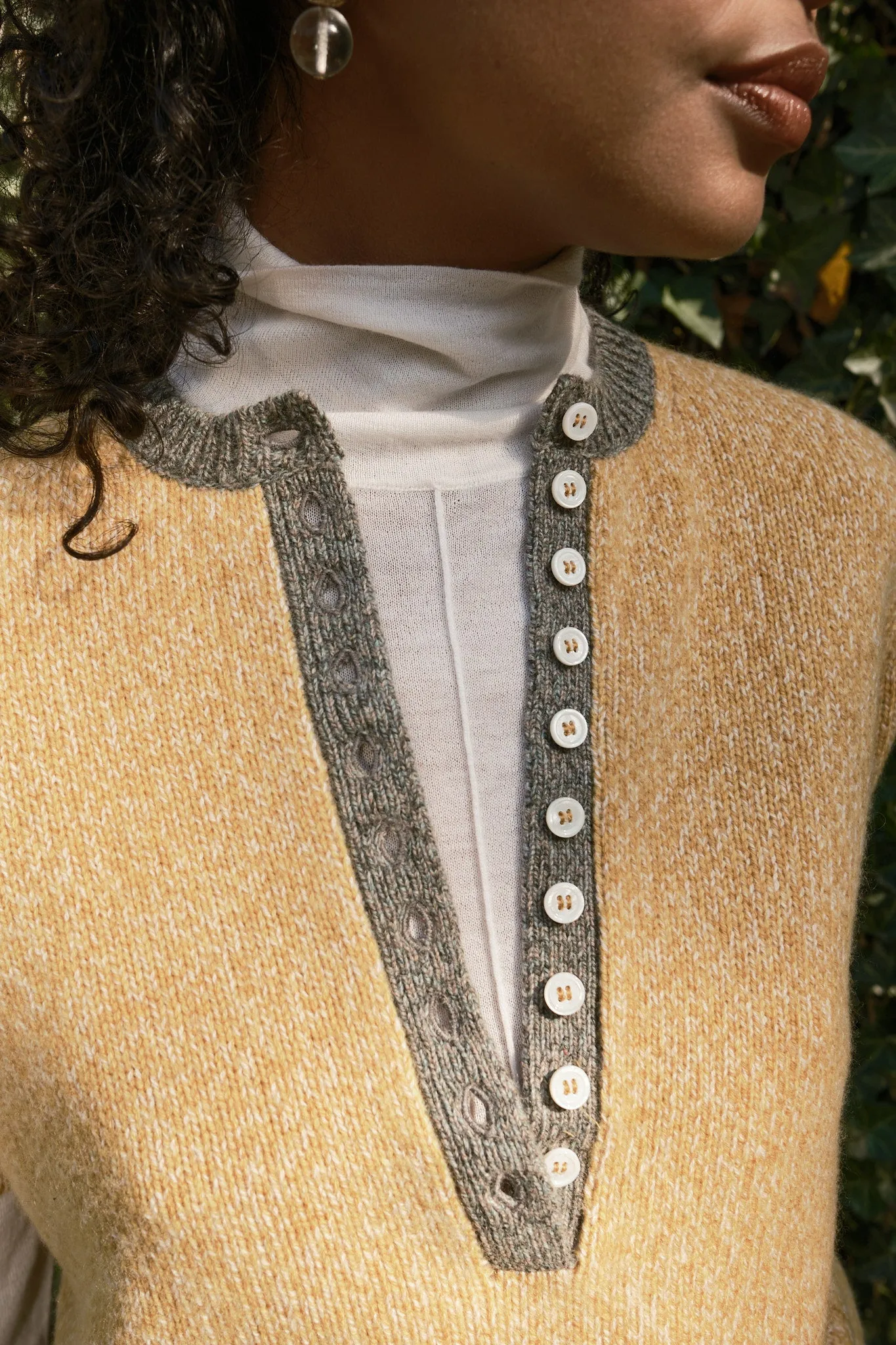 Cecilia Marl Cashmere Henley- Mustard/Dove sold by Nikki Chasin product image thumbnail 5