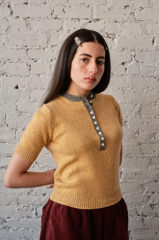 Cecilia Marl Cashmere Henley- Mustard/Dove made by Nikki Chasin