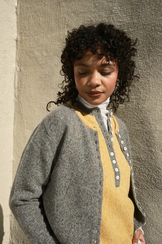 Clio Marl Cashmere Cardigan - Mustard/Dove made by Nikki Chasin