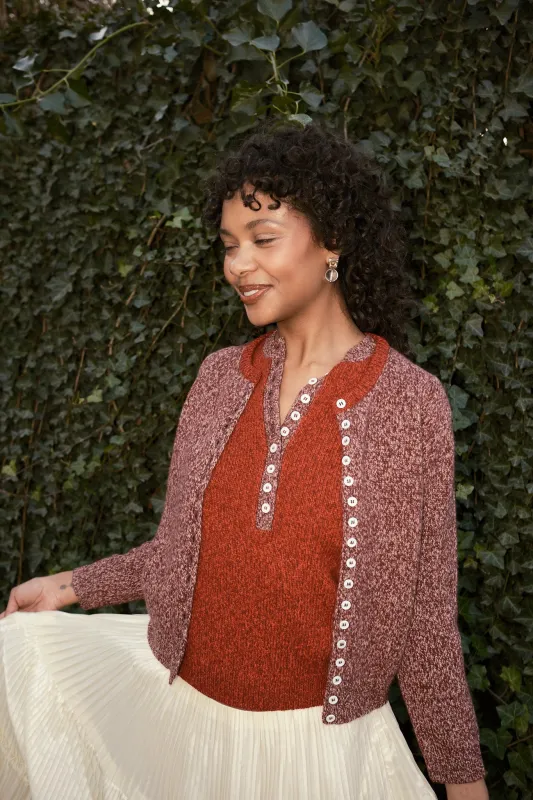 Clio Marl Cashmere Cardigan - Lava/Wine made by Nikki Chasin