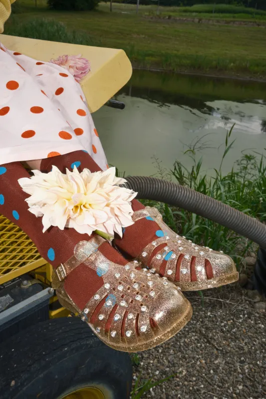 Rhys Jelly Sandal with Studs - Champagne made by Loeffler Randall