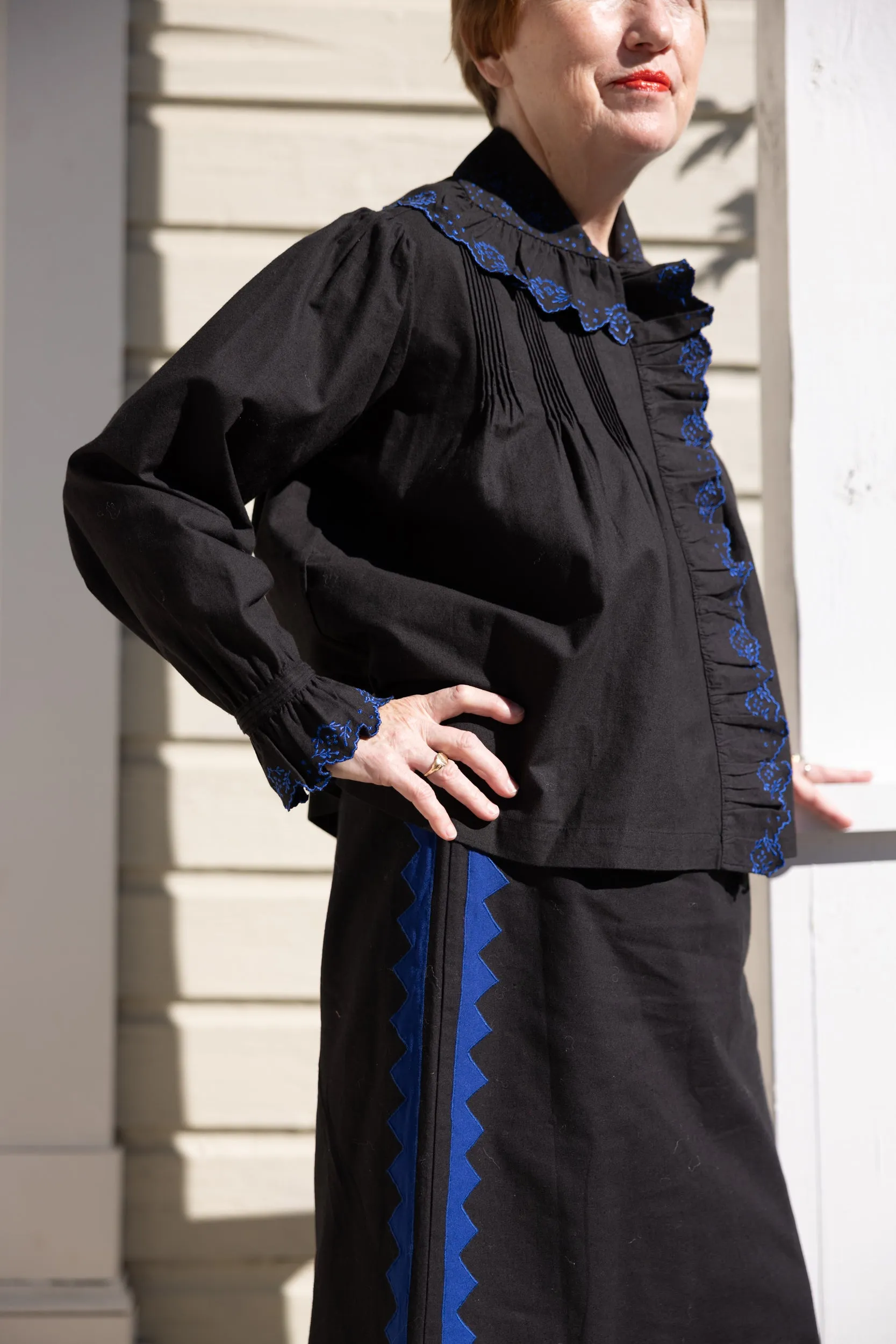 Dolly Embroidered Top - Black/Cobalt sold by Nikki Chasin