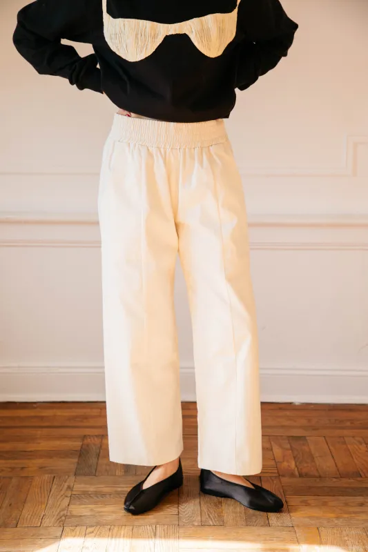 Patch Elastic Waist Pant - Cream Cotton made by Nikki Chasin