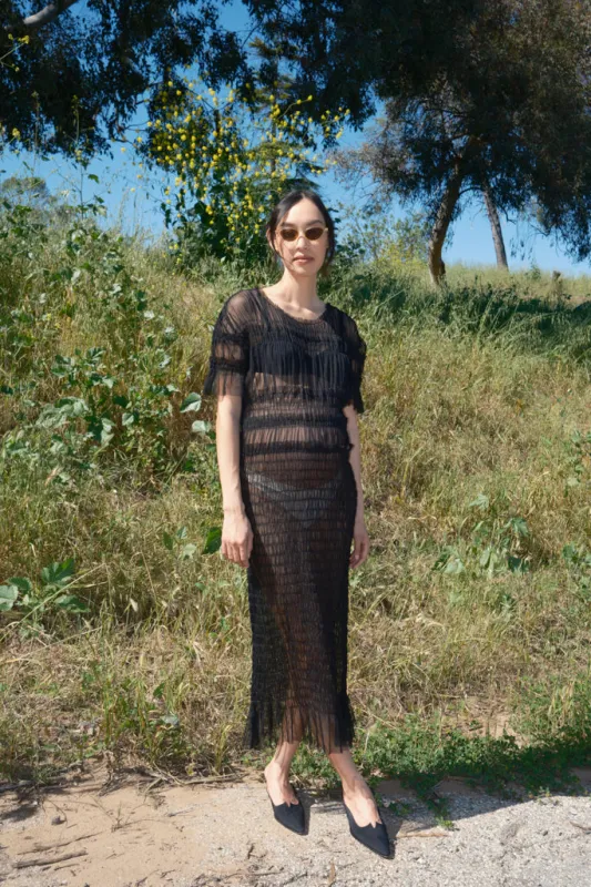 Selka Mesh Gather Dress - Black made by Nikki Chasin