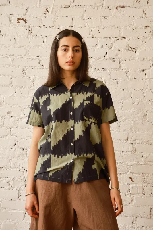 Dylan Shirt Cotton/Silk- Houndstooth Green made by Nikki Chasin