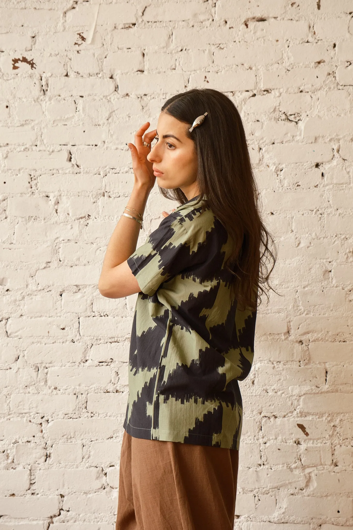 Dylan Shirt Cotton/Silk- Houndstooth Green sold by Nikki Chasin product image thumbnail 2