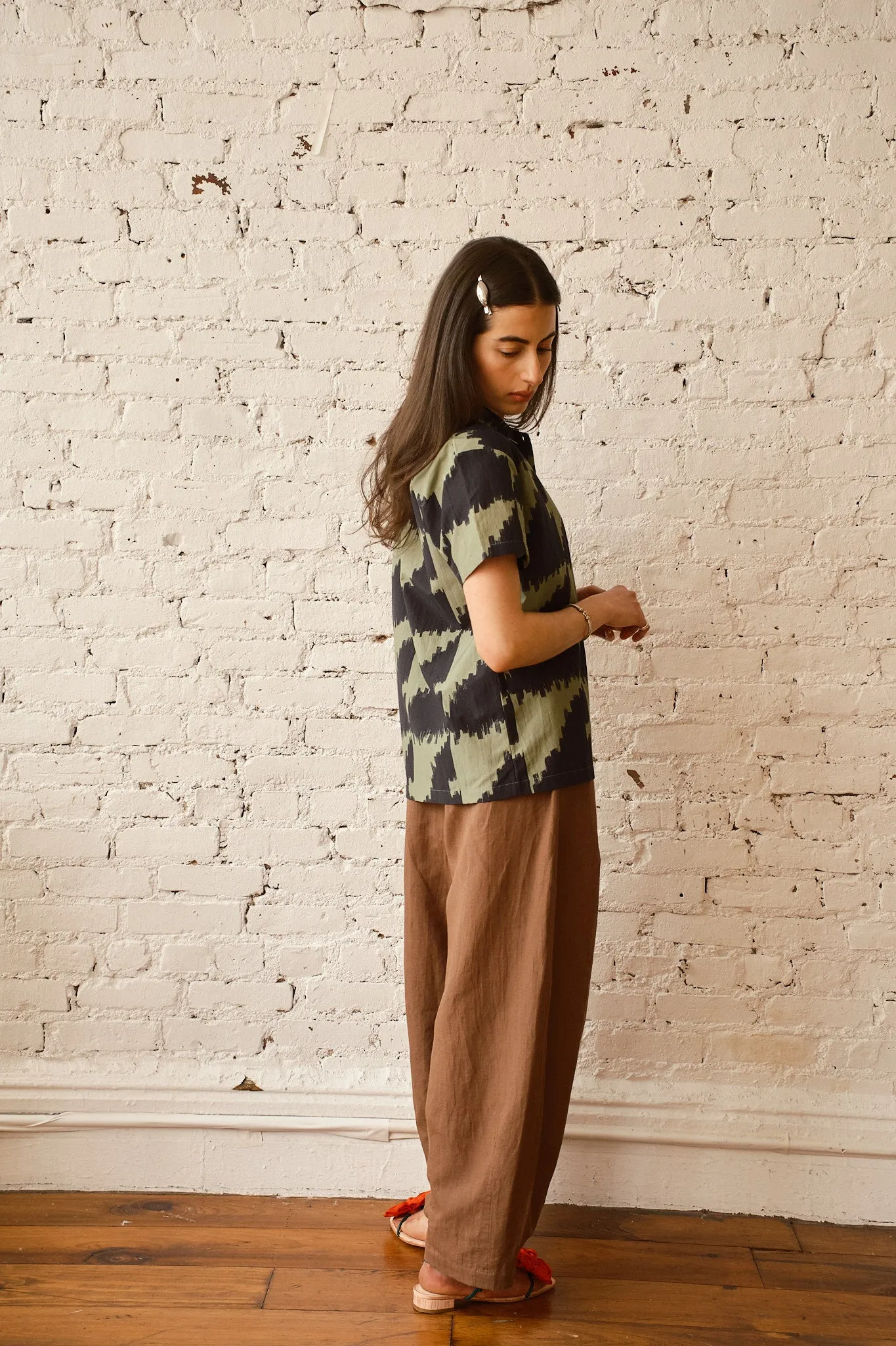 Dylan Shirt Cotton/Silk- Houndstooth Green sold by Nikki Chasin product image thumbnail 5