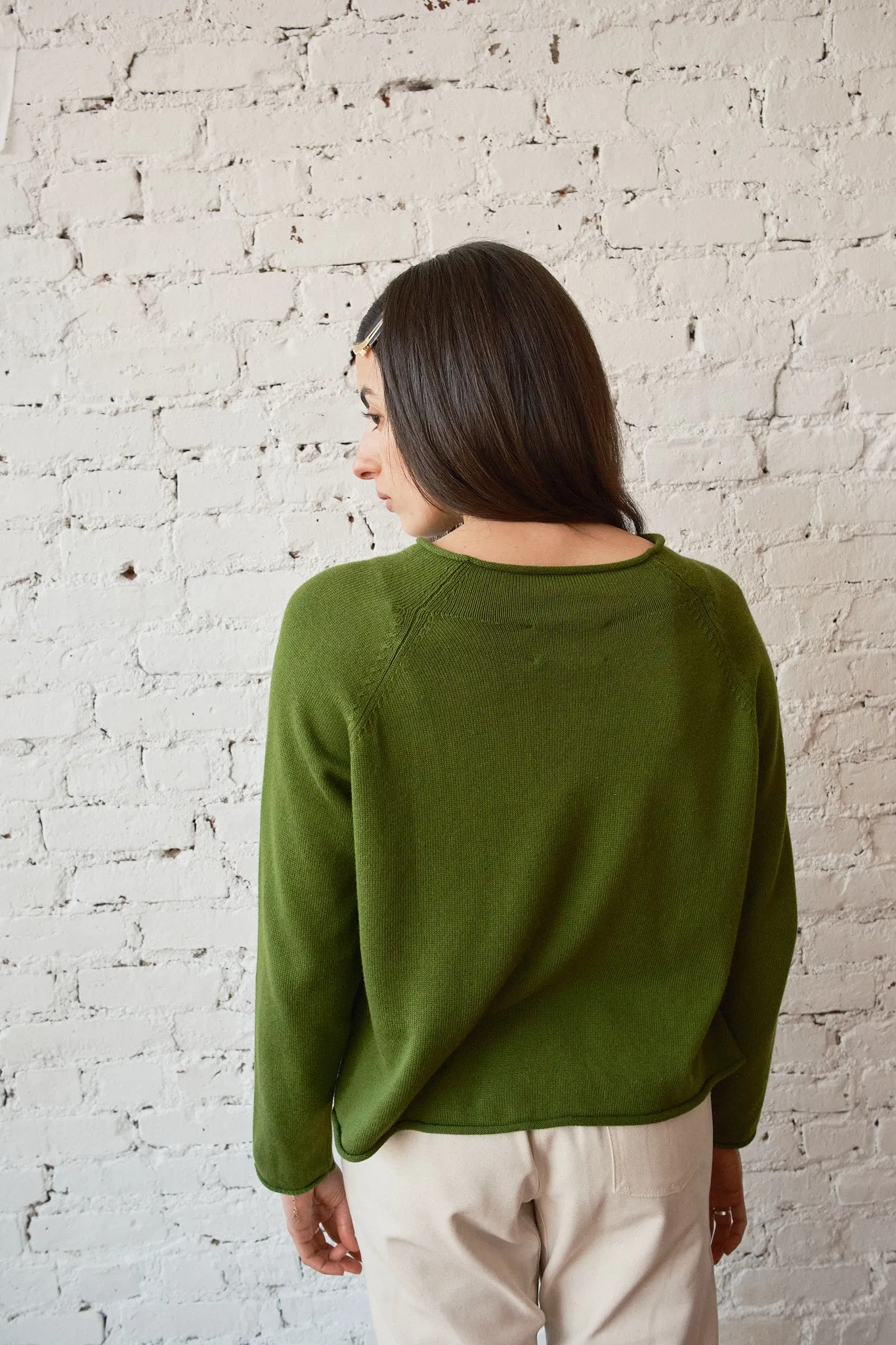 Ida Rollneck Cotton/Cashmere Cardigan - Moss sold by Nikki Chasin product image thumbnail 3