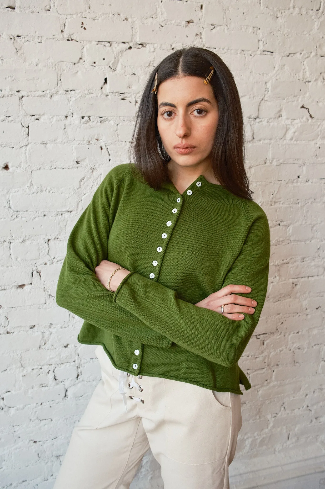 Ida Rollneck Cotton/Cashmere Cardigan - Moss sold by Nikki Chasin product image thumbnail 2