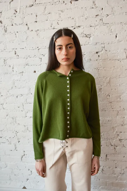 Ida Rollneck Cotton/Cashmere Cardigan - Moss made by Nikki Chasin
