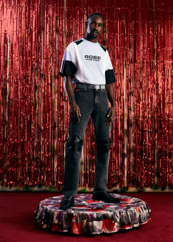 OVERSIZED PANELLED T-SHIRT in BLUE MULTI made by Martine Rose