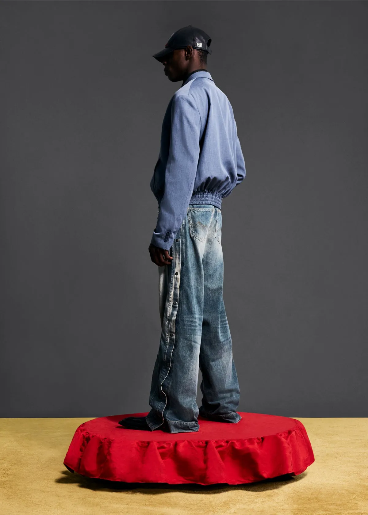 ELASTICATED DB TAILORED JACKET in BLUE GREY sold by Martine Rose product image thumbnail 4