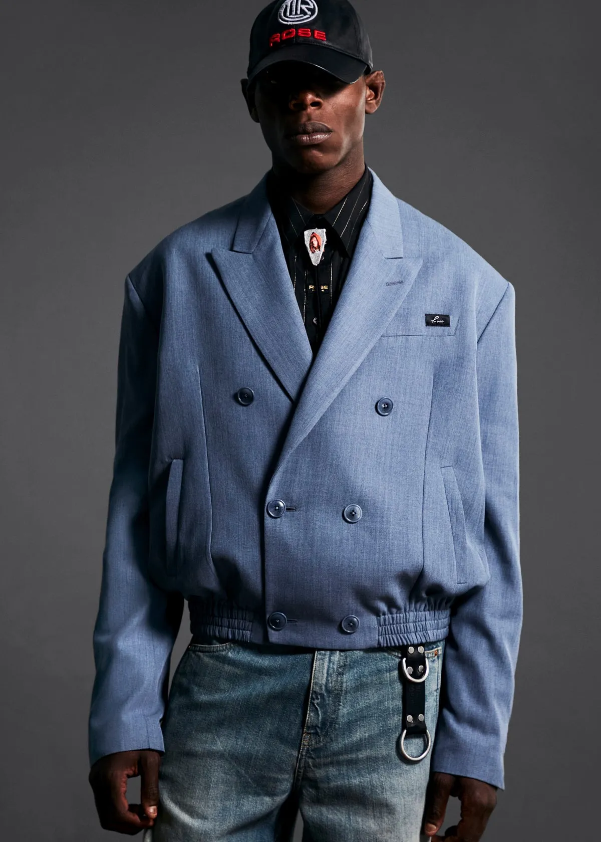 ELASTICATED DB TAILORED JACKET in BLUE GREY sold by Martine Rose product image thumbnail 2