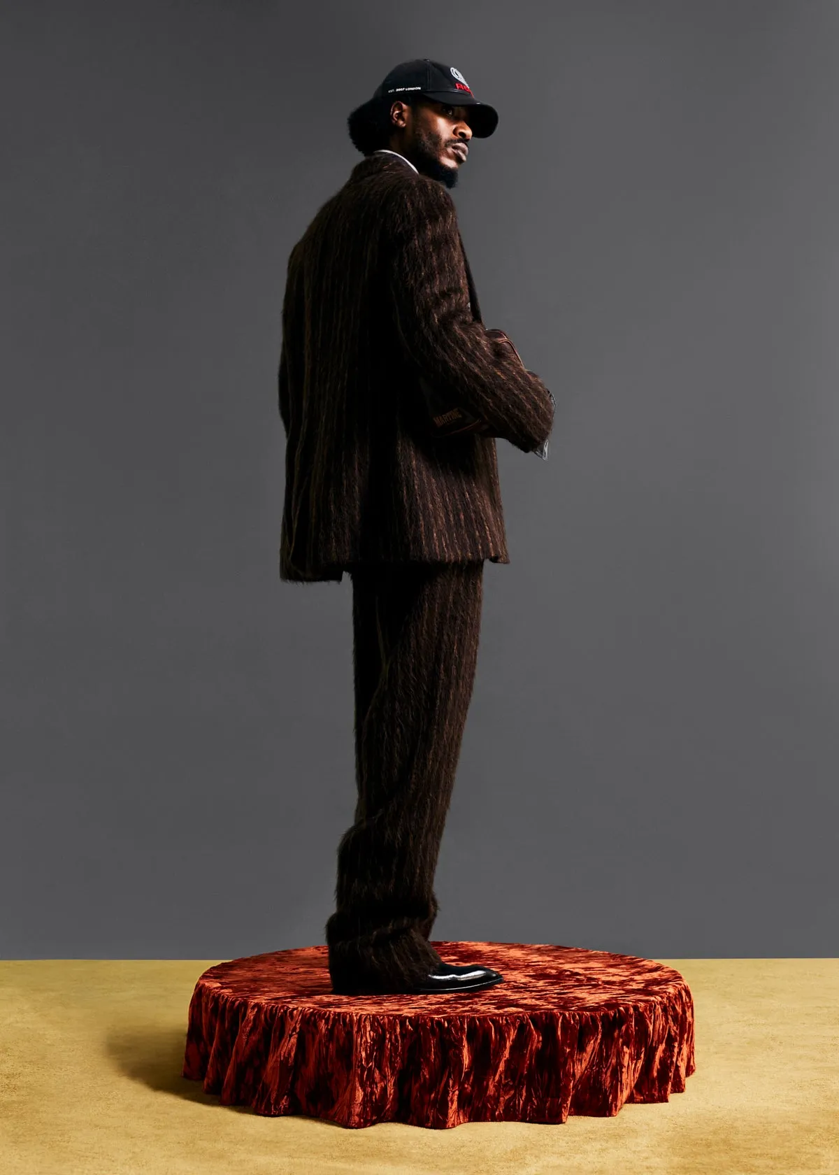 DOUBLE BREASTED SHORT COAT in BROWN-GOLD STRIPE sold by Martine Rose product image thumbnail 4