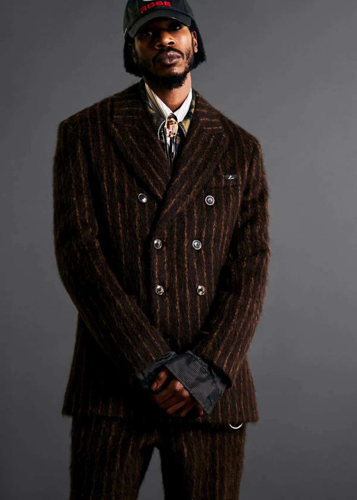 DOUBLE BREASTED SHORT COAT in BROWN-GOLD STRIPE sold by Martine Rose product image thumbnail 2