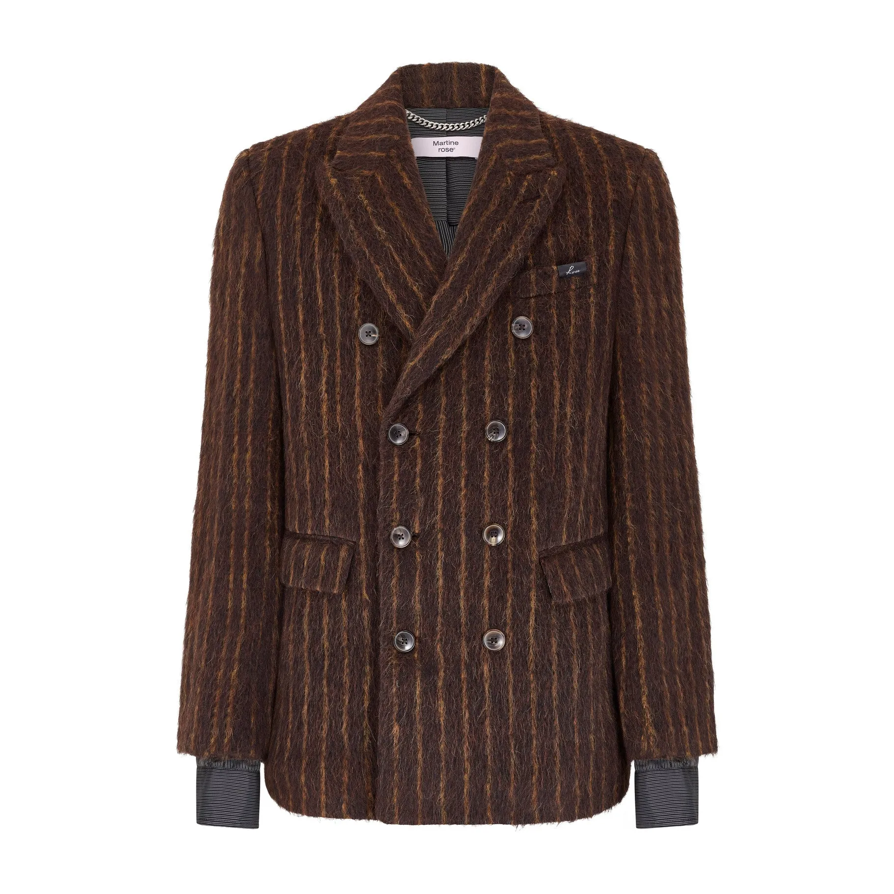 DOUBLE BREASTED SHORT COAT in BROWN-GOLD STRIPE sold by Martine Rose product image thumbnail 5
