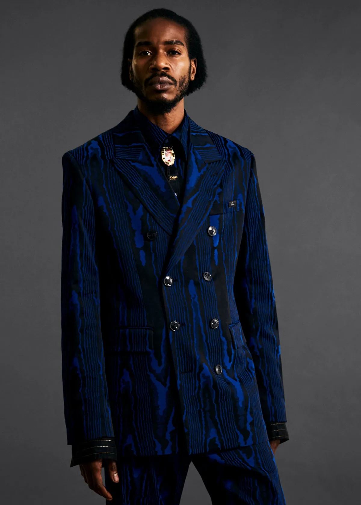 DOUBLE BREASTED SHORT COAT in BLUE BLACK sold by Martine Rose product image thumbnail 2