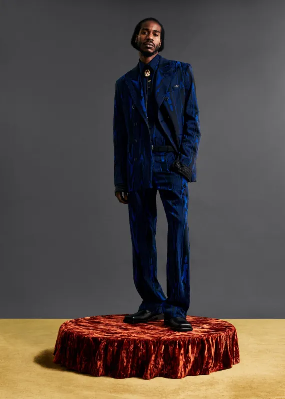 DOUBLE BREASTED SHORT COAT in BLUE BLACK sold by Martine Rose