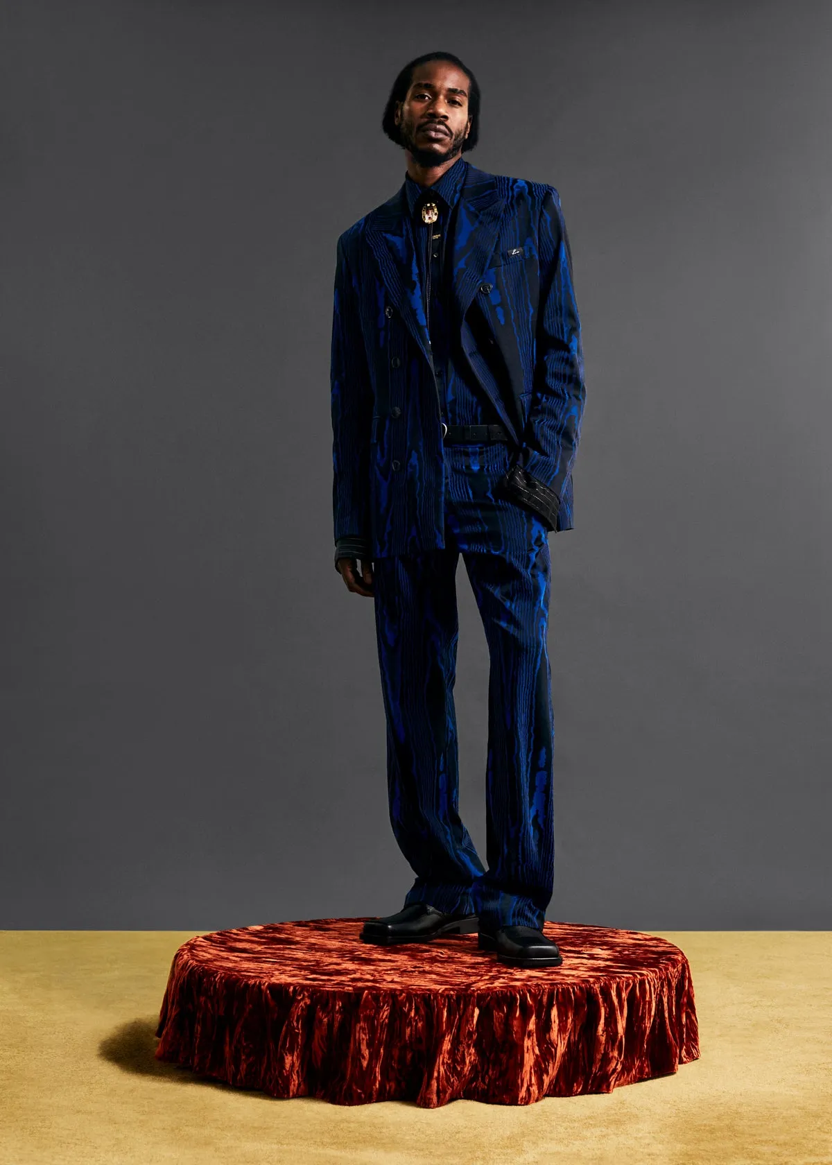 DOUBLE BREASTED SHORT COAT in BLUE BLACK sold by Martine Rose