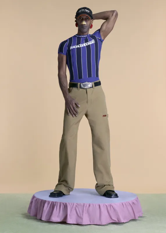 LOGO TIGHT T-SHIRT in BLUE made by Martine Rose