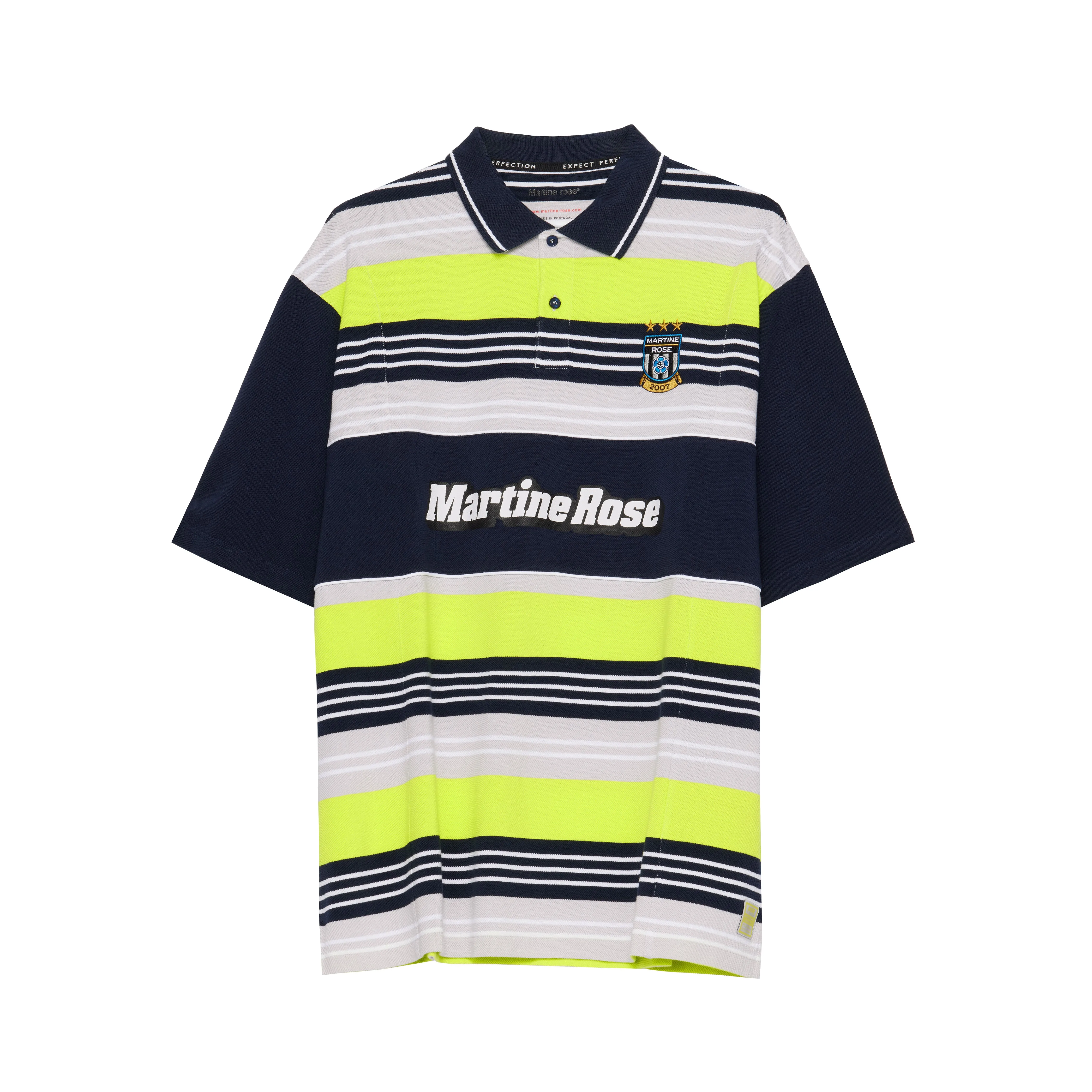 OVERSIZED PANELLED POLO in LIME STRIPE sold by Martine Rose
