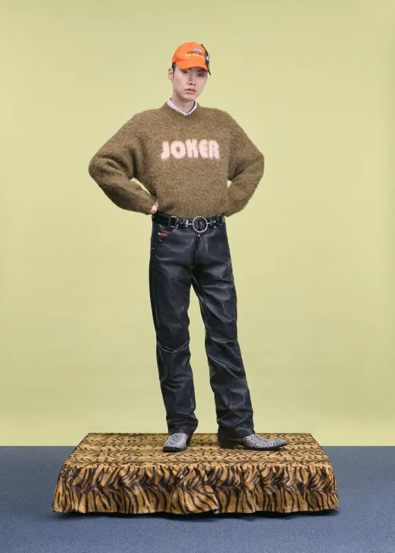 BRUSHED MOHAIR V-NECK JUMPER in BROWN sold by Martine Rose