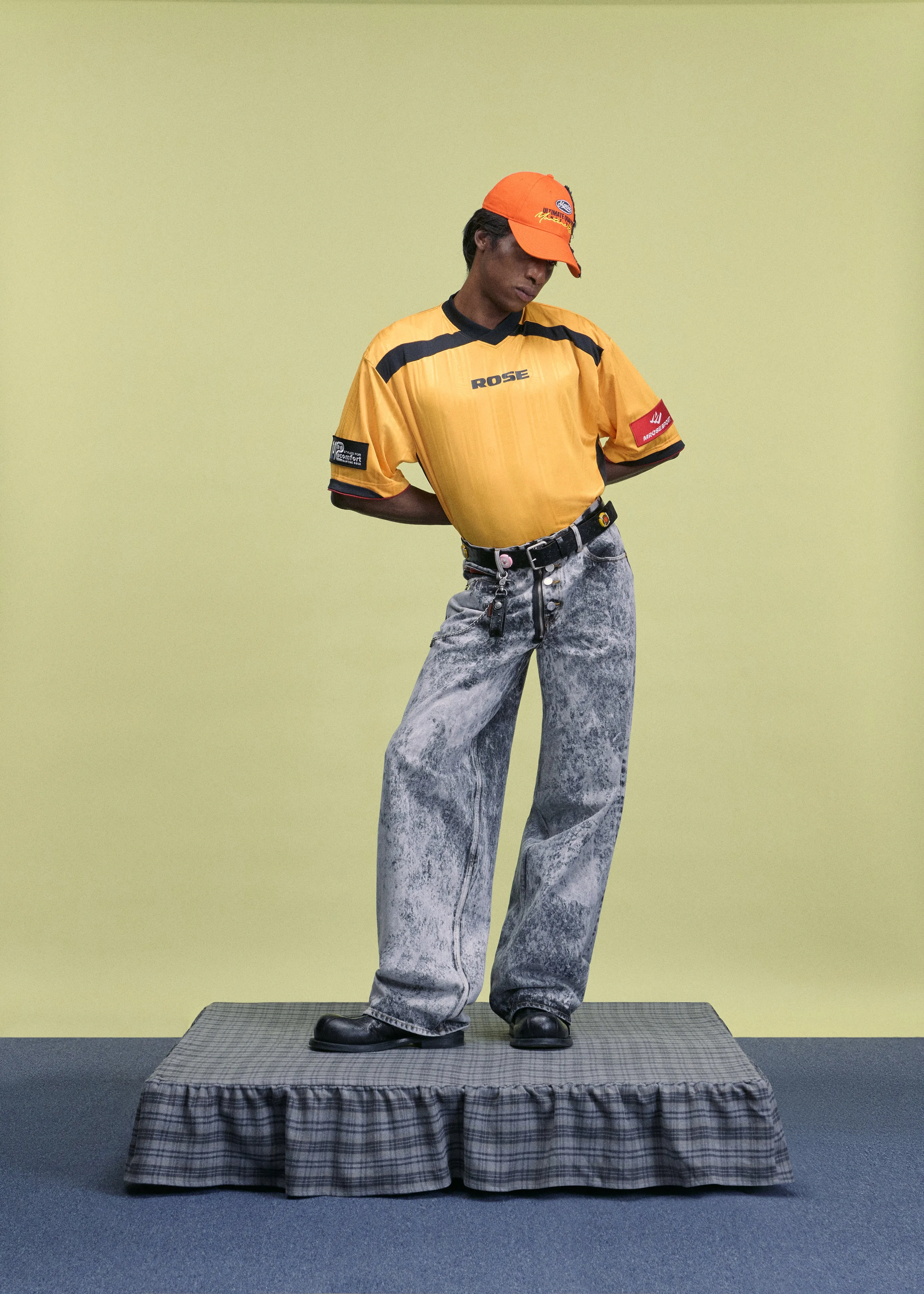 PRINTED FOOTBALL TOP in YELLOW GOLD sold by Martine Rose