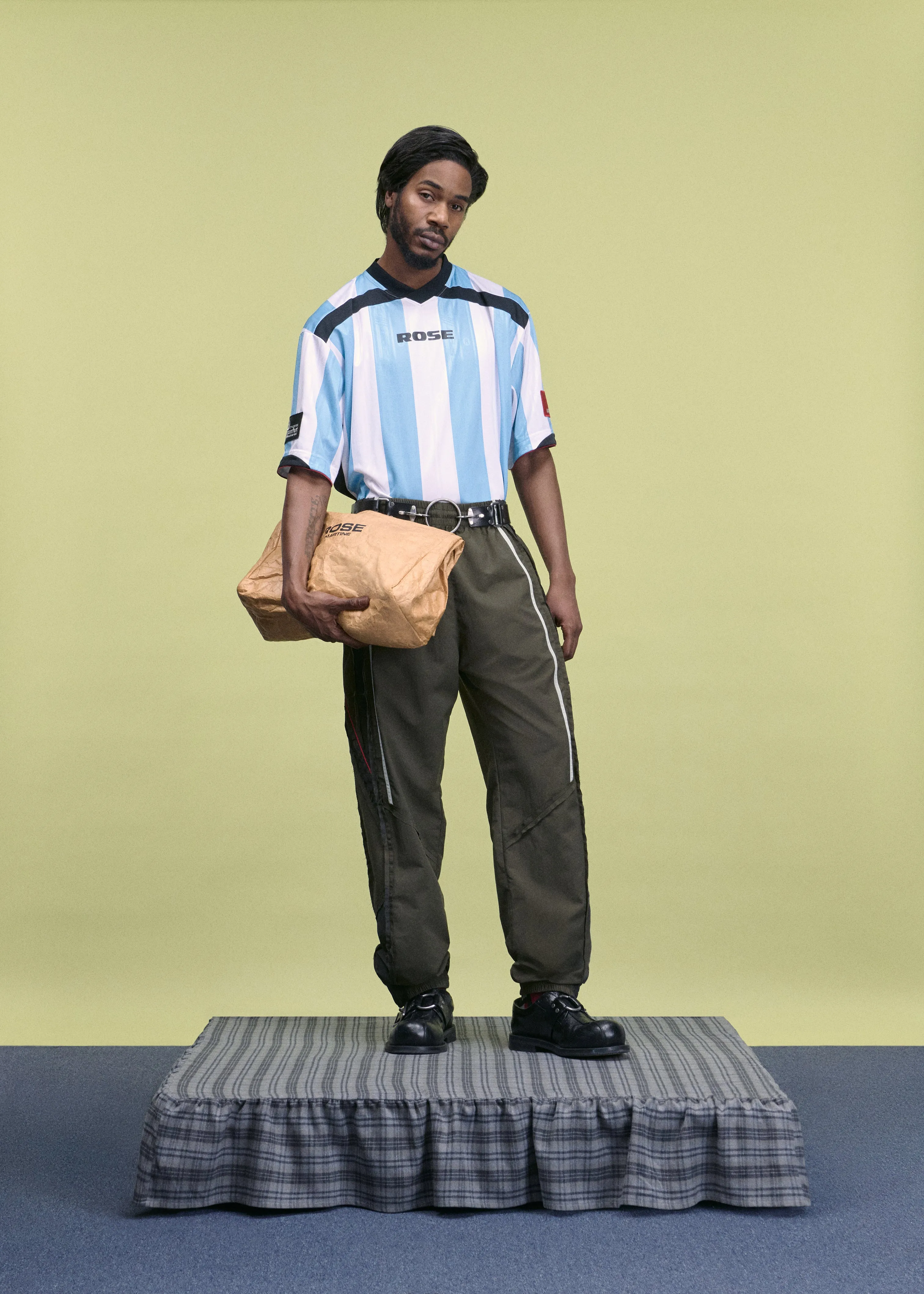 PRINTED FOOTBALL TOP in BLUE STRIPE sold by Martine Rose