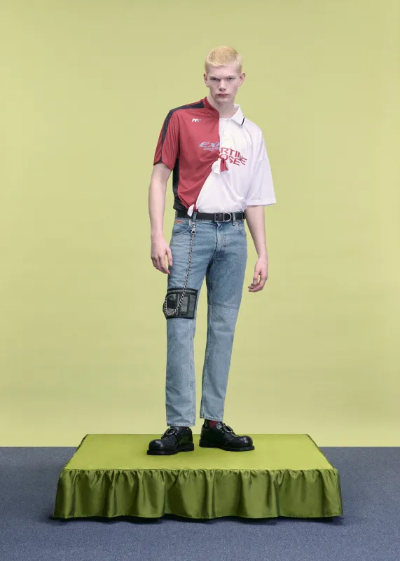 COLLAGE FOOTBALL TOP in WHITE & BURGUNDY sold by Martine Rose