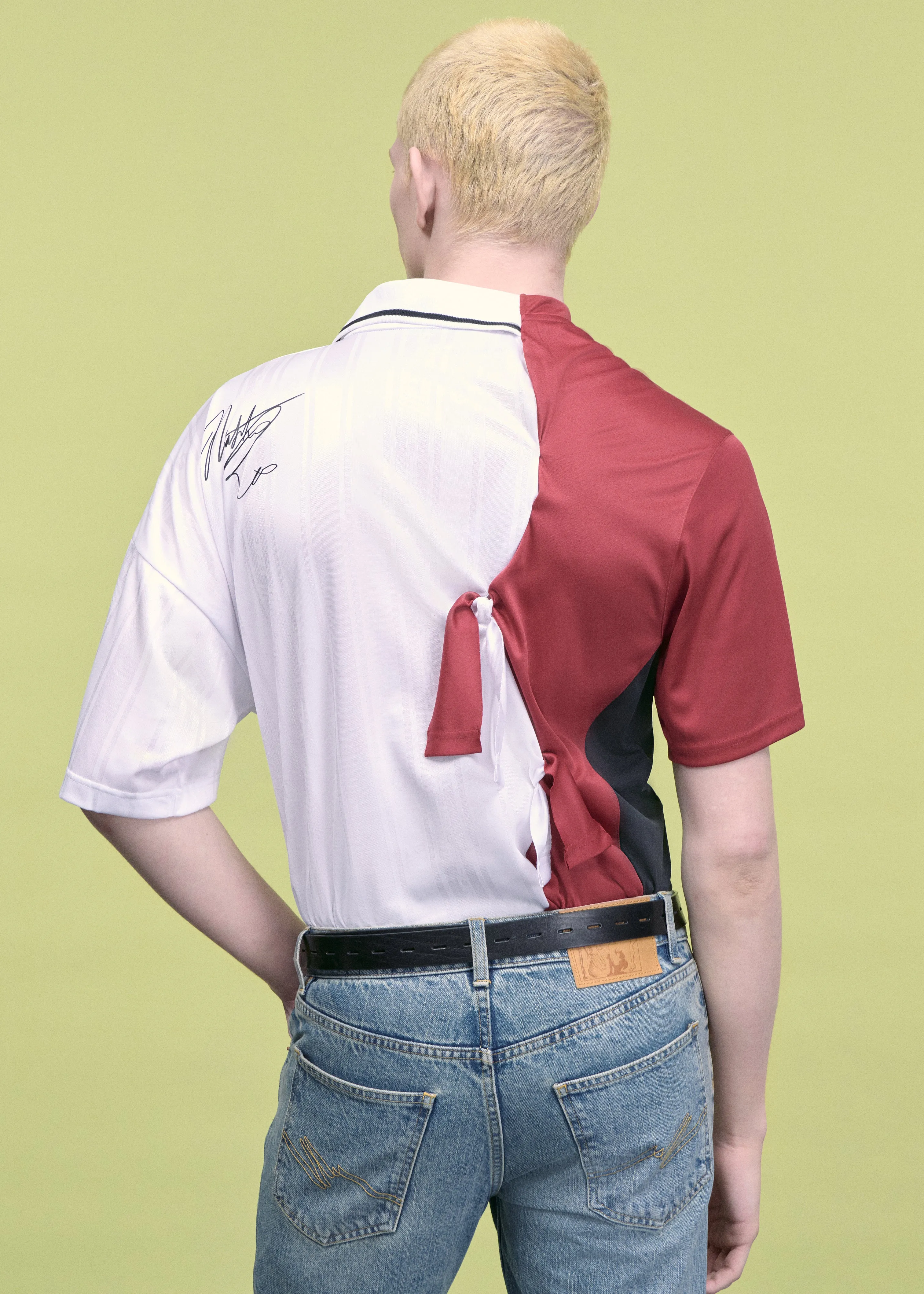 COLLAGE FOOTBALL TOP in WHITE & BURGUNDY sold by Martine Rose product image thumbnail 3