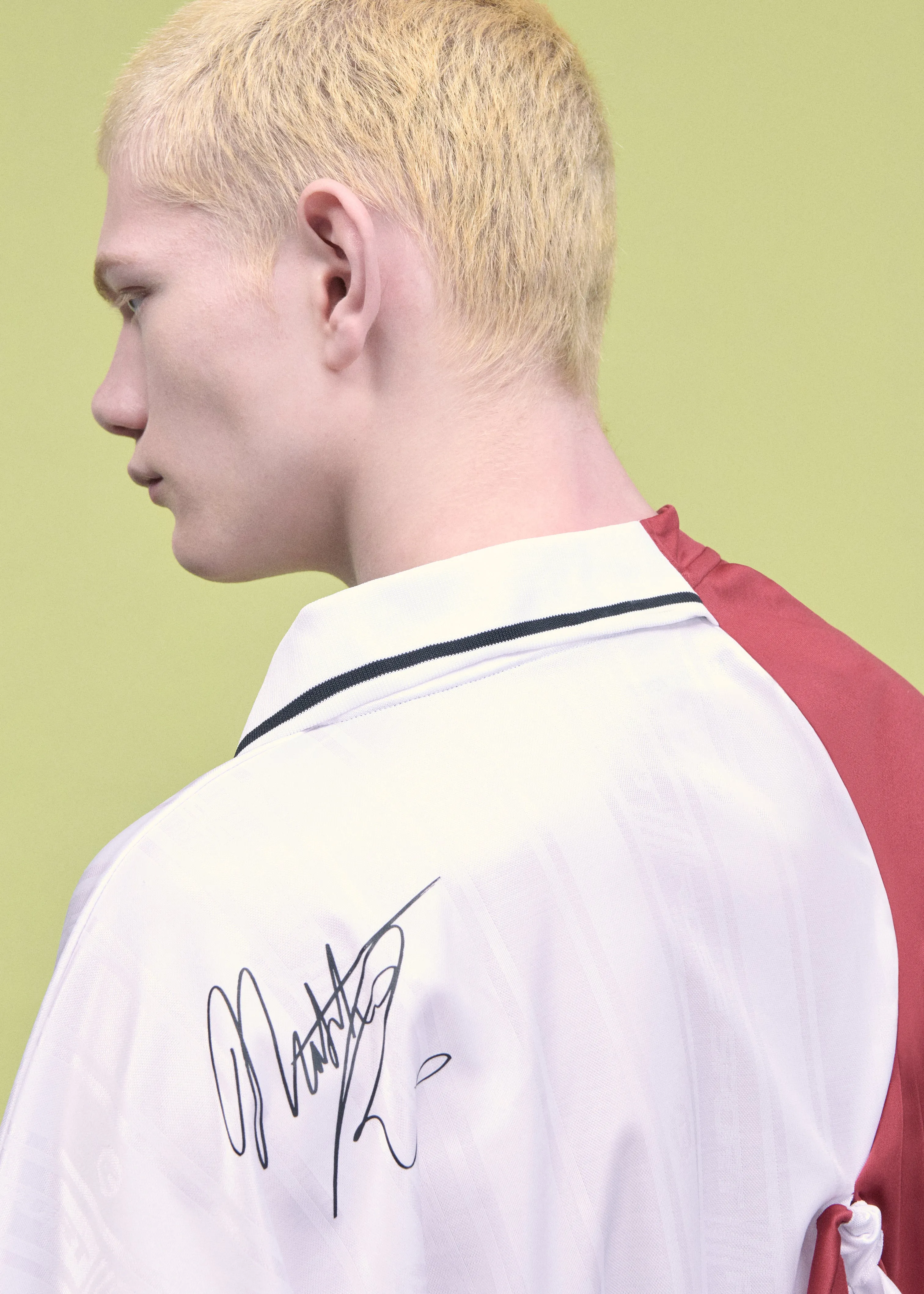 COLLAGE FOOTBALL TOP in WHITE & BURGUNDY sold by Martine Rose product image thumbnail 4