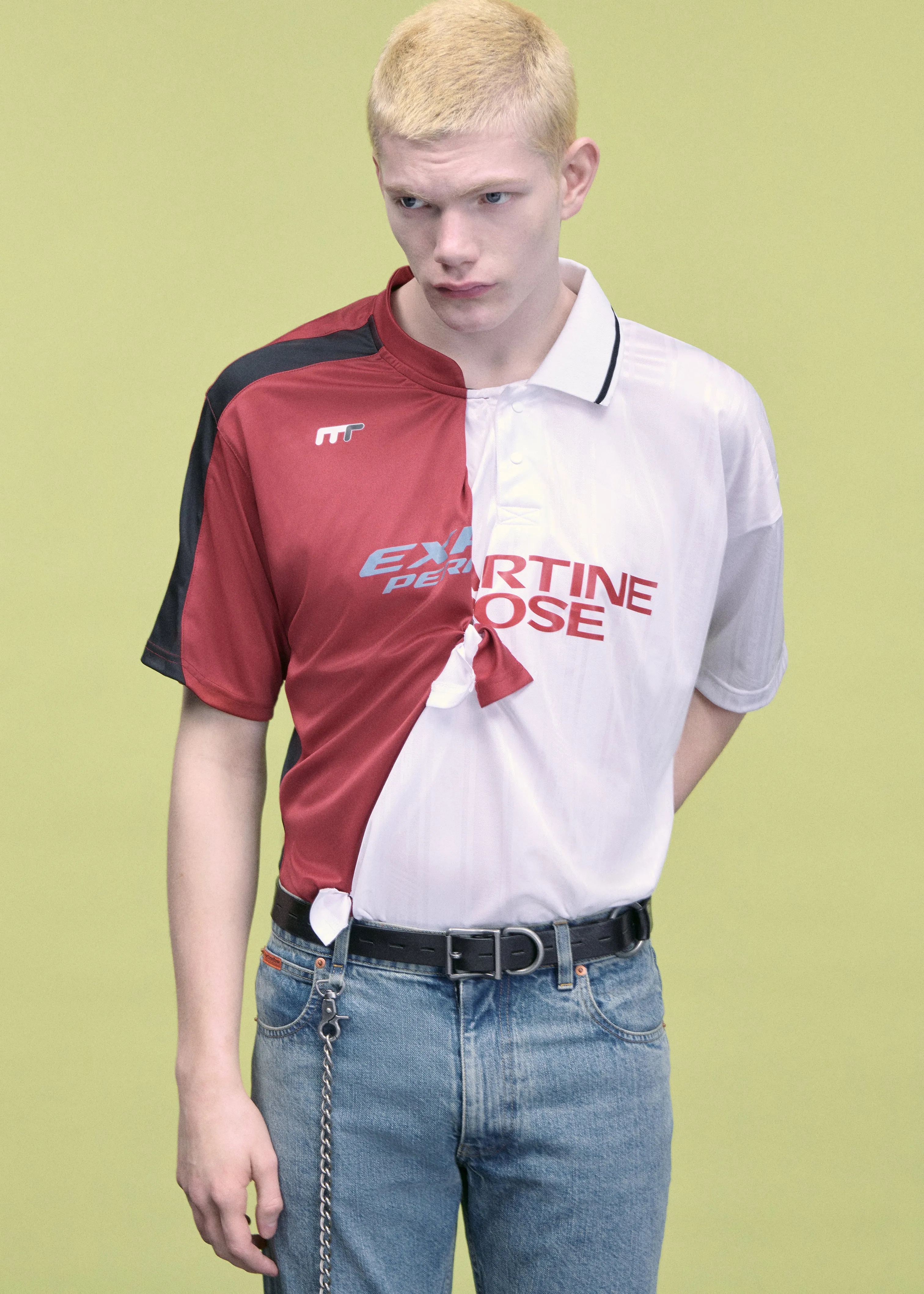 COLLAGE FOOTBALL TOP in WHITE & BURGUNDY sold by Martine Rose product image thumbnail 2