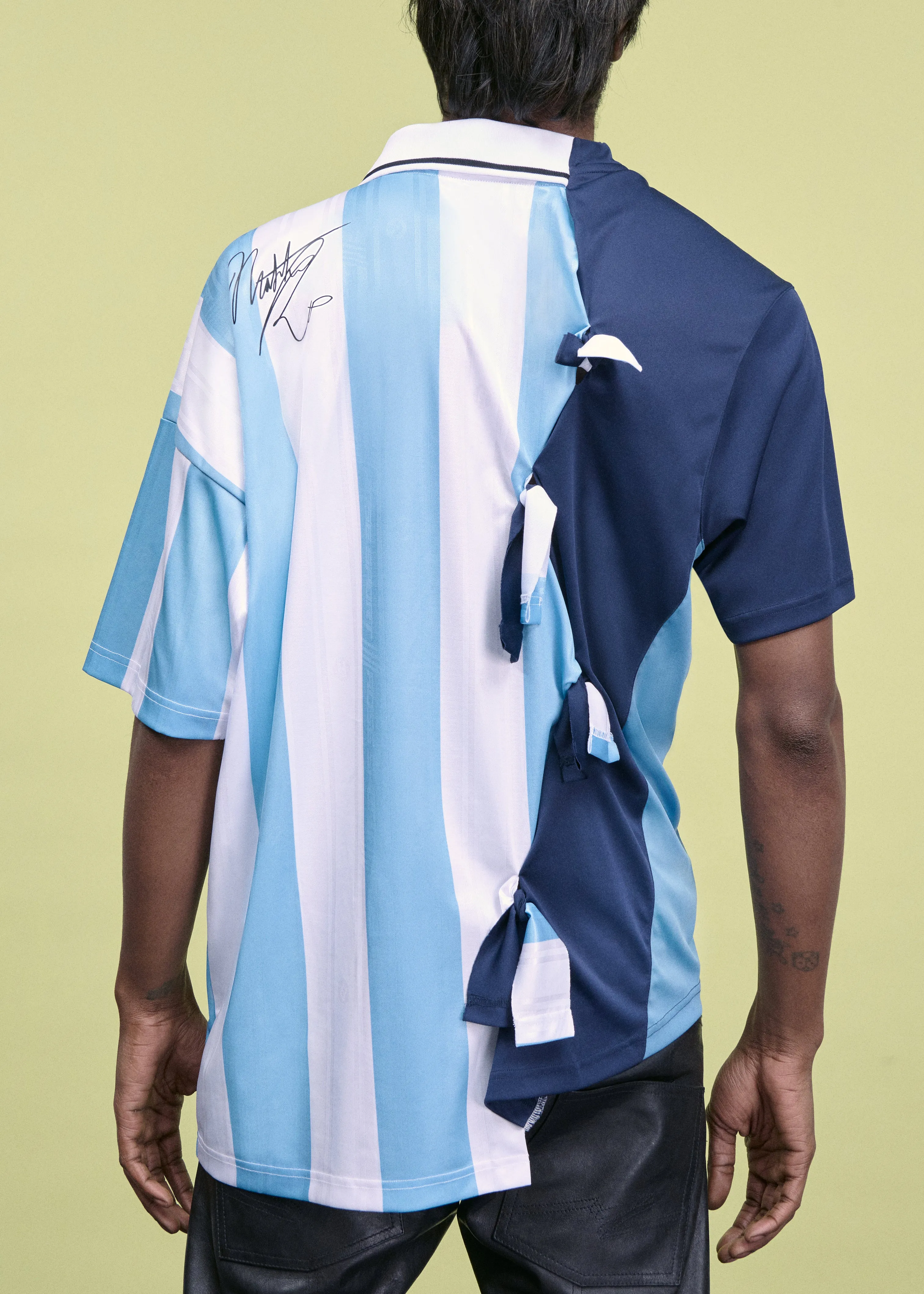 COLLAGE FOOTBALL TOP in BLUE STRIPE sold by Martine Rose product image thumbnail 3