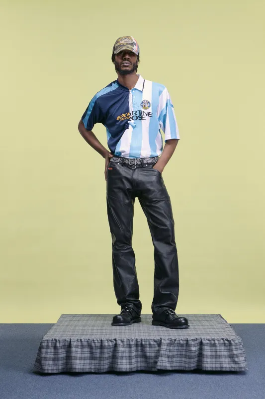 COLLAGE FOOTBALL TOP in BLUE STRIPE made by Martine Rose