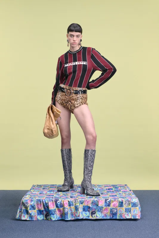 SPORTY LOGO CREW in BLACK & BURGUNDY sold by Martine Rose