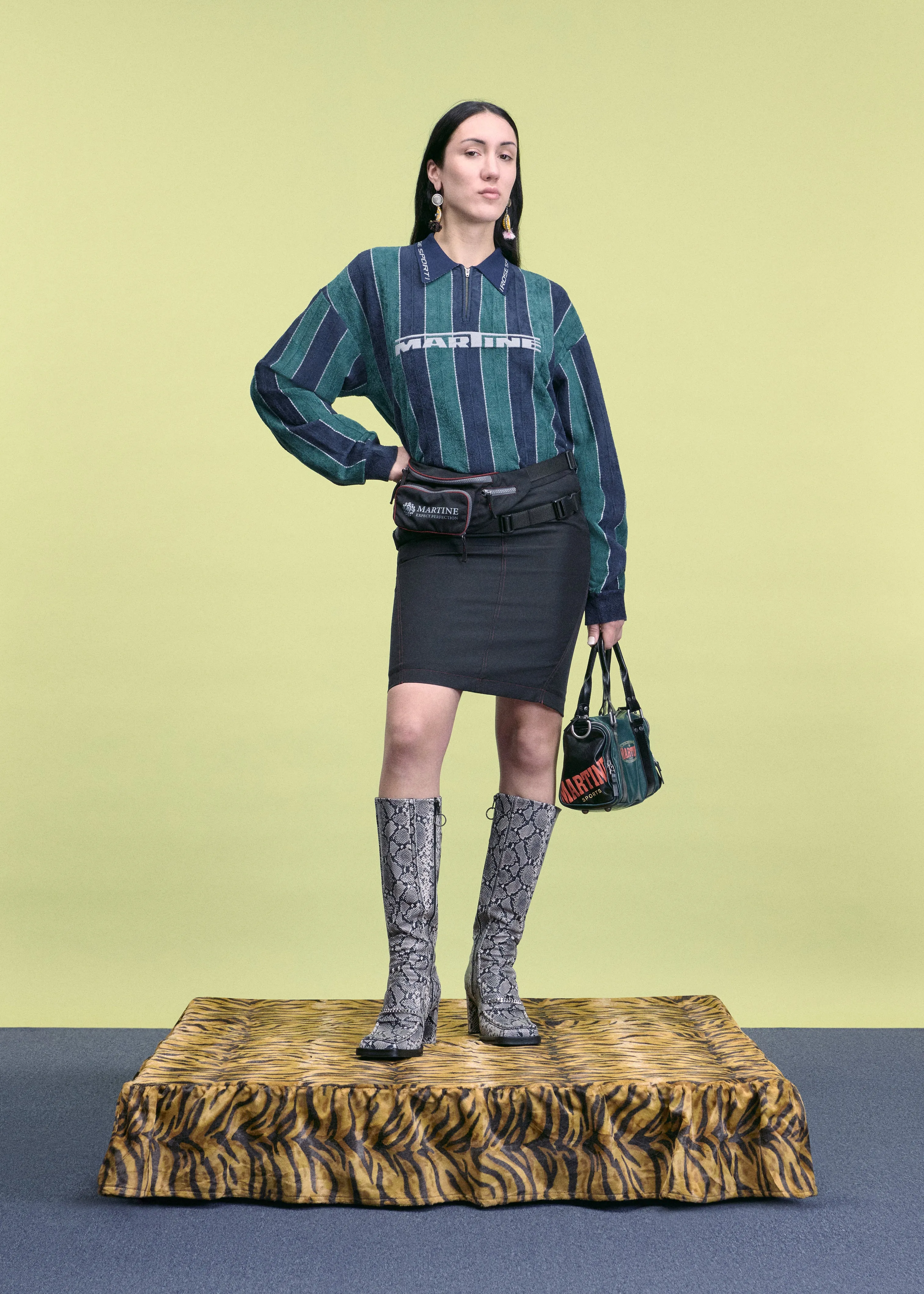 SPORTY LOGO POLO in GREEN & NAVY sold by Martine Rose