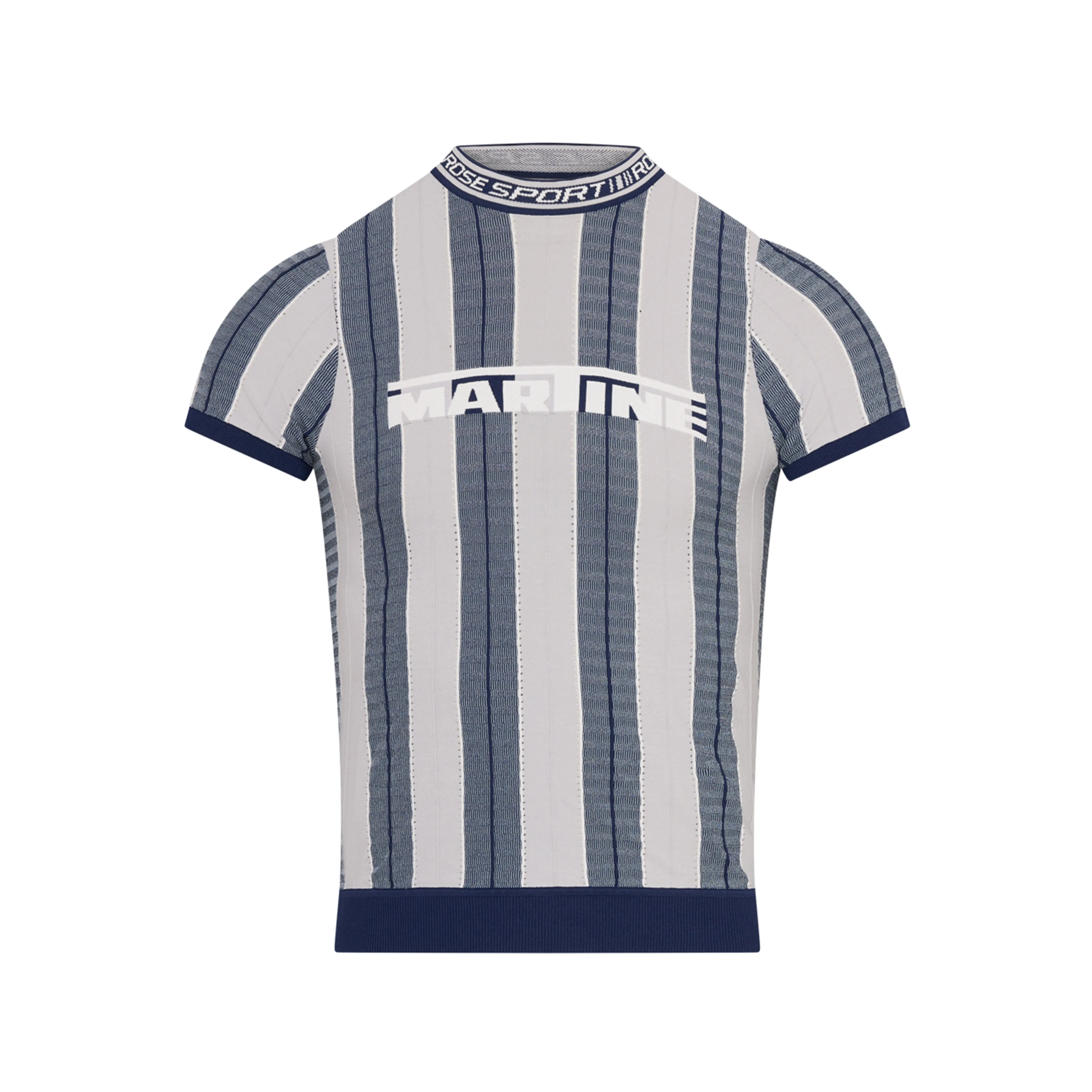LOGO TIGHT T-SHIRT in BLUE & GREY sold by Martine Rose