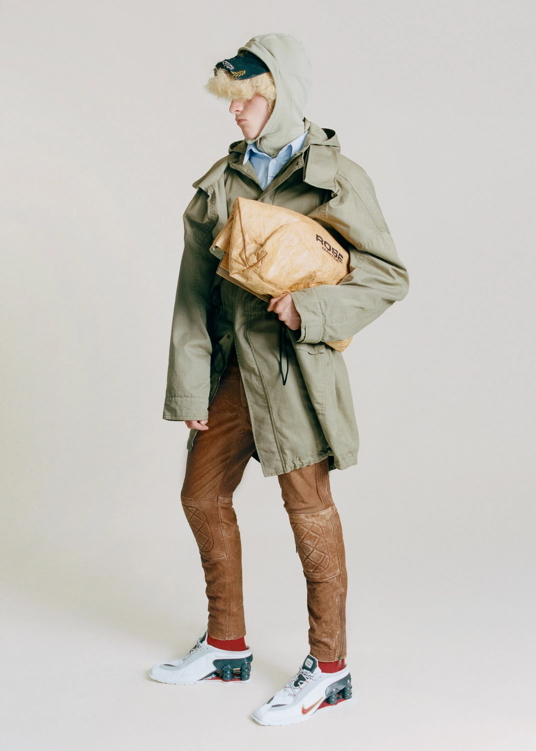 HALF STRETCH TRENCH in KHAKI GREEN sold by Martine Rose