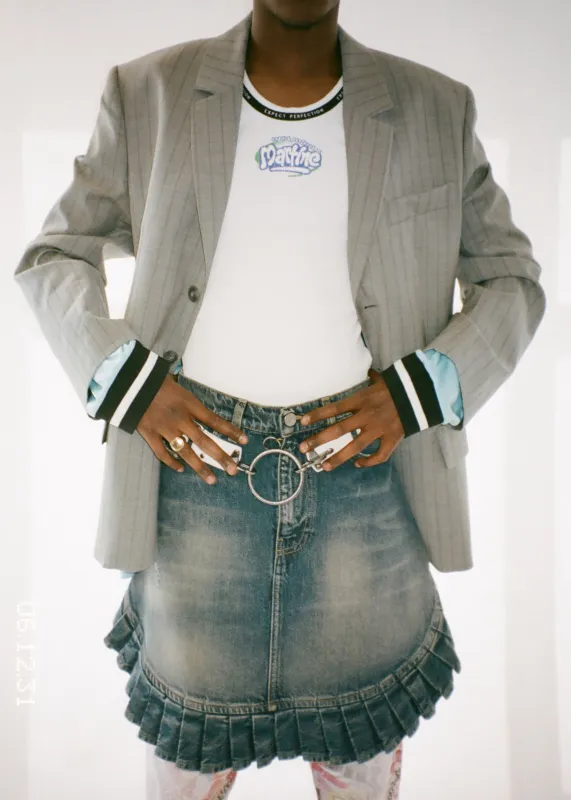 DENIM APRON SKIRT in BLUE TRUCKER WASH made by Martine Rose
