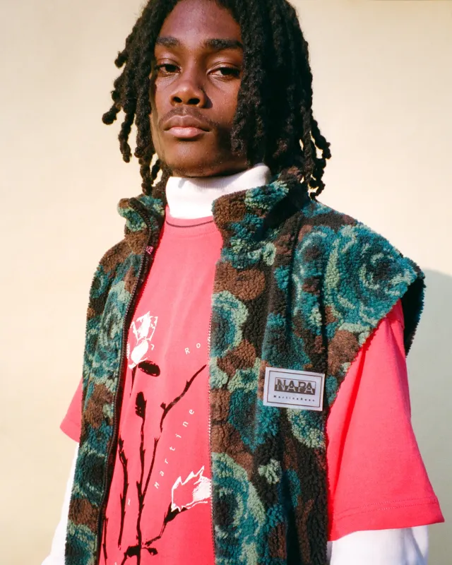 EMIN JACQUARD FLEECE VEST in TEAL FLORAL made by Martine Rose