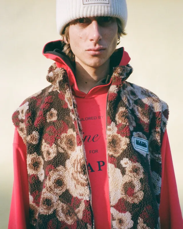 EMIN JACQUARD FLEECE VEST in BROWN FLORAL made by Martine Rose