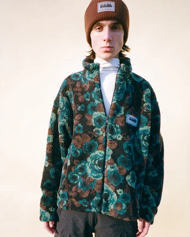 EMIN JACQUARD FULL ZIP FLEECE in TEAL FLORAL made by Martine Rose