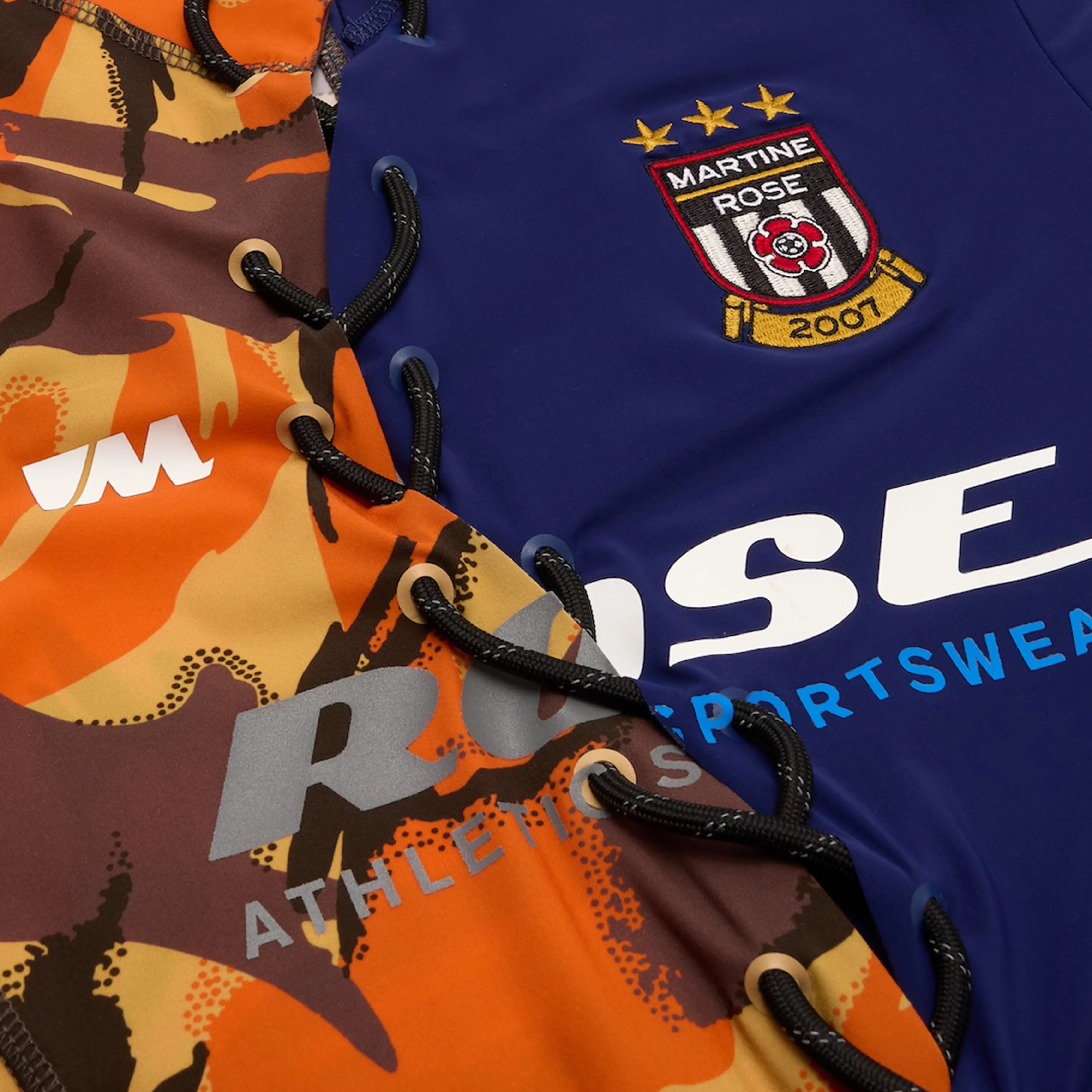 LACE UP FOOTBALL TOP in ORANGE & BLUE CAMO sold by Martine Rose product image thumbnail 3